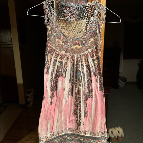 Tops - Bohemian Pink and Beige Sleeveless Top